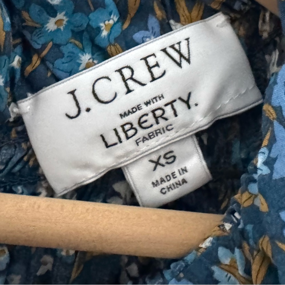 J. Crew Smocked Puff Sleeve Midi Dress XS Liberty Fabric Blue Floral Cottagecore - Picture 16 of 16